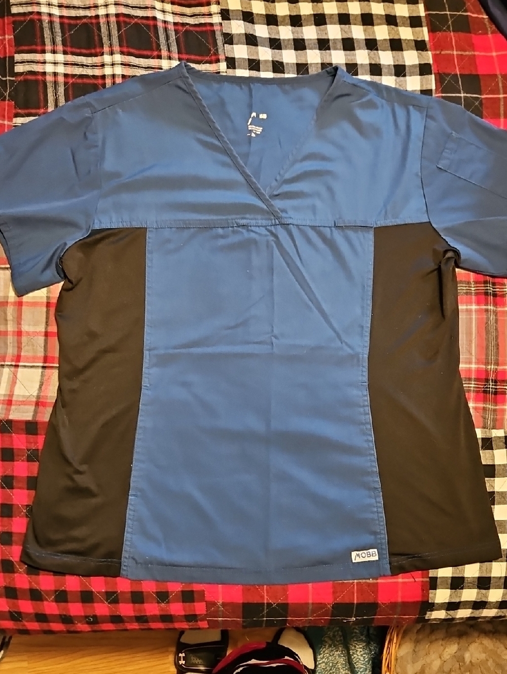 Womens Royal Blue and Black V-Neck Scrub Top